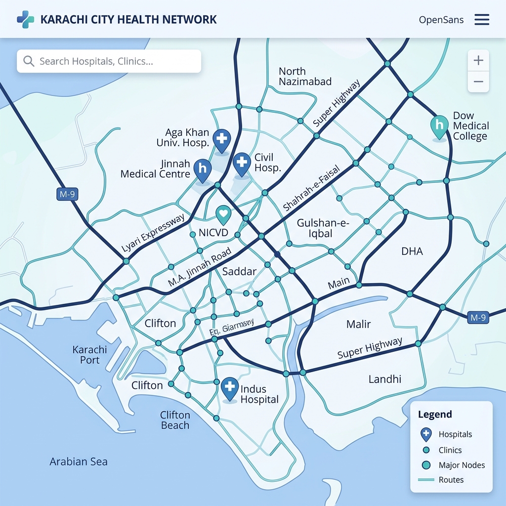 Karachi Home Nursing Coverage Area Map Visual